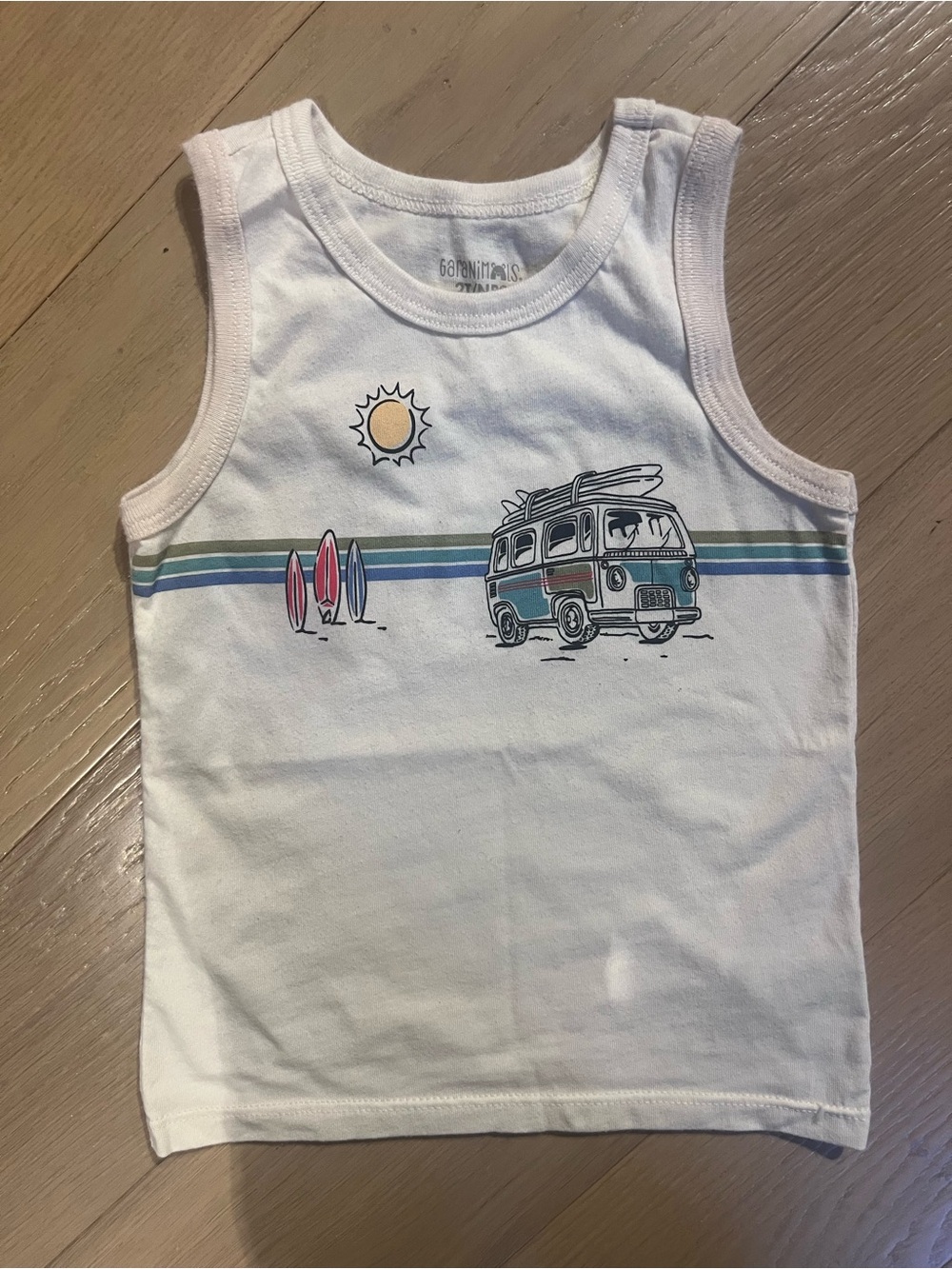 Garanimals White Tank Top with Surf Van and Pink Surfboards